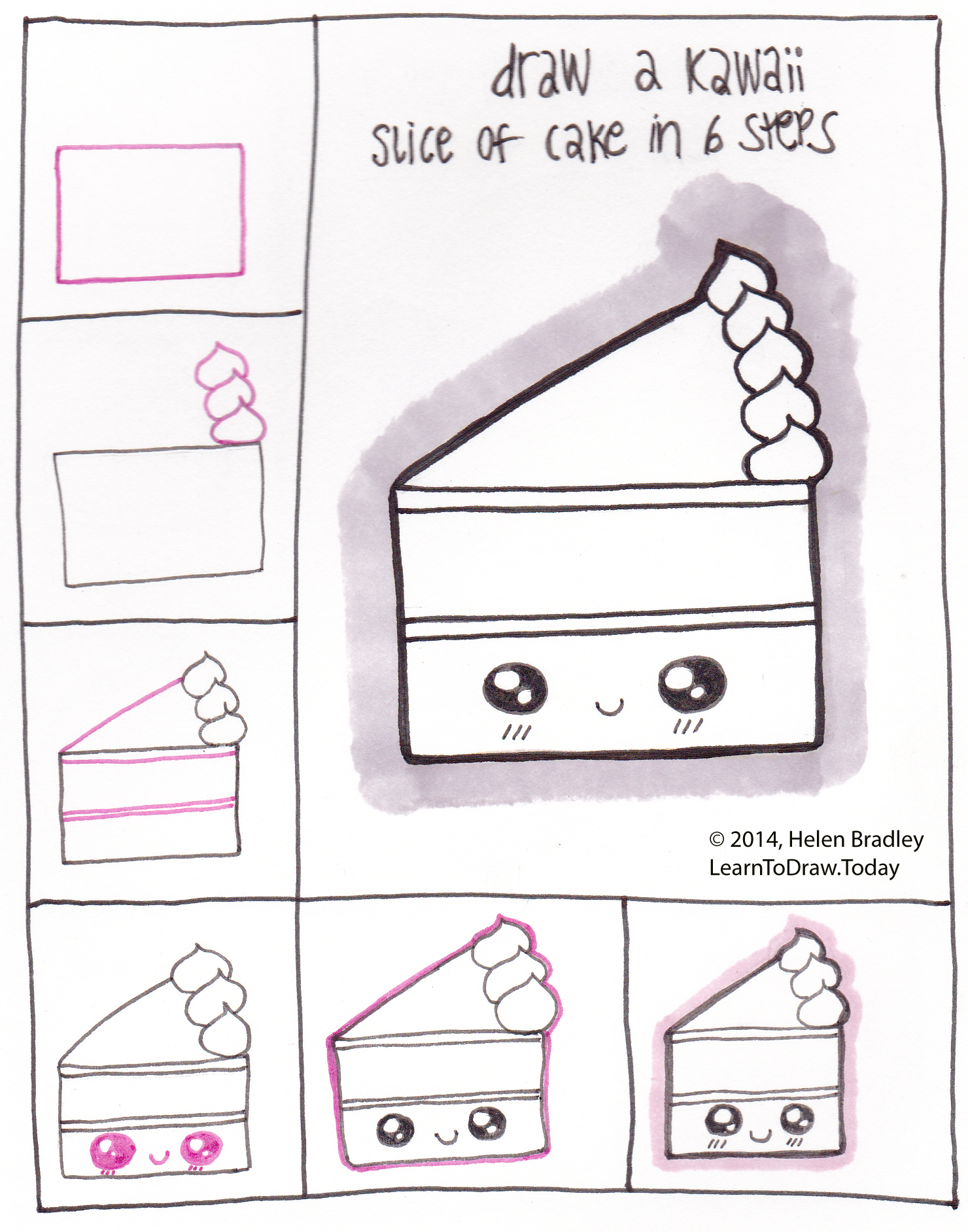 Draw A Kawaii Style Slice Of Cake In 6 Steps Learn To Draw