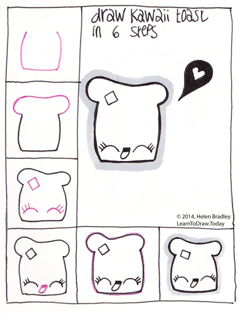Draw cute kawaii toast step by step