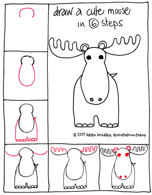 How to Draw a Cute Moose in 6 Steps : Learn To Draw
