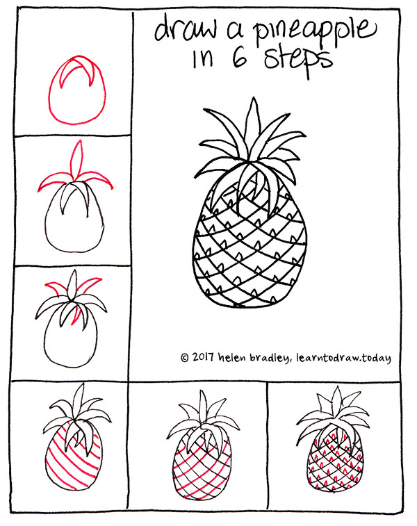 How to draw an adorable pineapple in just six step