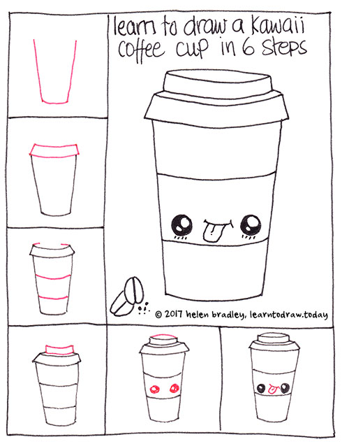 HOW TO DRAW A CUTE COFFEE CUP, STEP BY STEP 