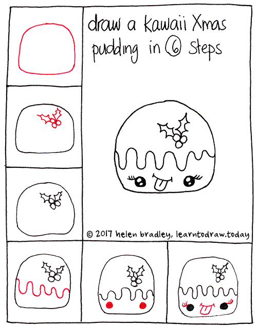 Learn to Draw a Kawaii Christmas Pudding in Six Steps
