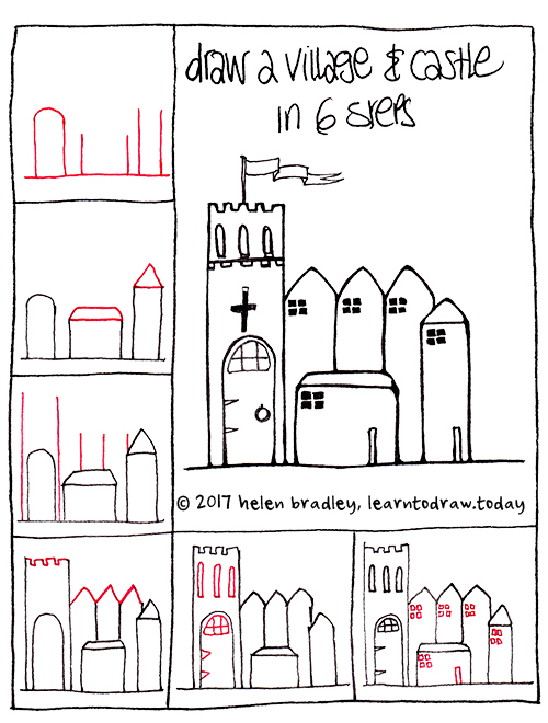 how to draw a medieval castle