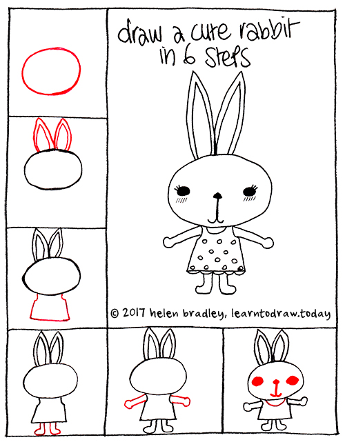 learn to draw a rabbit in clothes in 6 steps