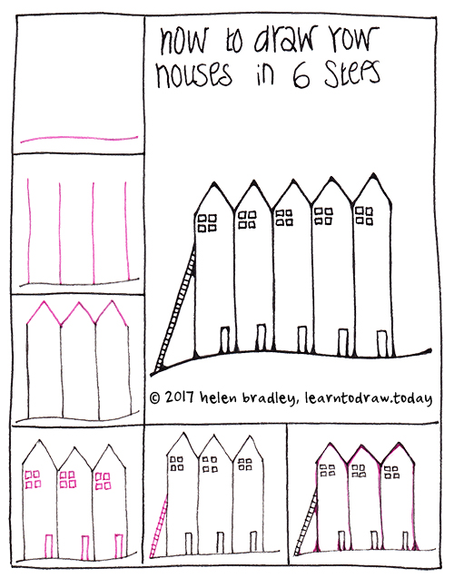 how to draw a row of house in a few simple steps
