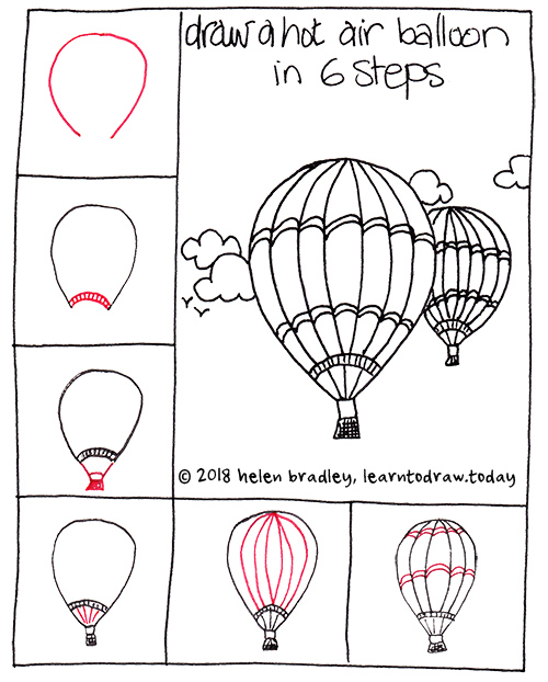 6 steps to draw a hot air ballon