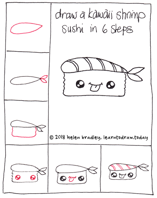How To Draw Kawaii Shrimp Sushi In Six Steps Learn To Draw