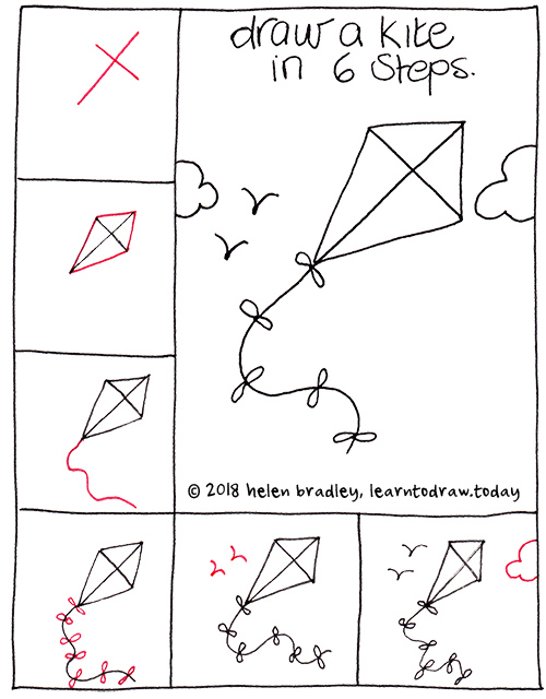 how to draw a flying kite