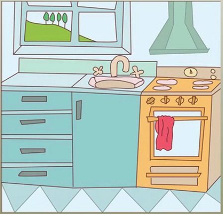 cartoon kitchen for learn to draw blog