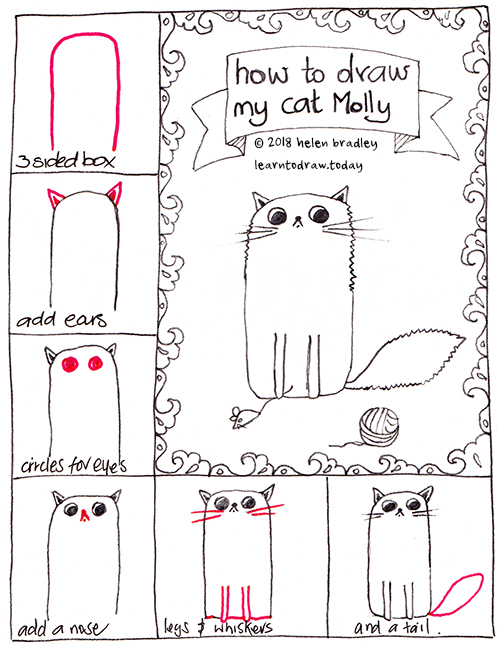 cat doodle drawing in 6 steps