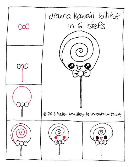 6 step kawaii lollipop drawing