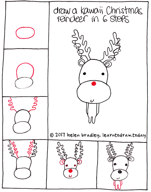 Learn to Draw a Kawaii Christmas Reindeer in Six Steps : Learn To Draw